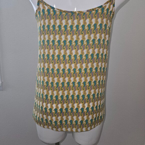 CAbi Seahorse Tank Top XS Pleated Front Adjustable Straps Mustard Gray Green - Picture 6 of 13